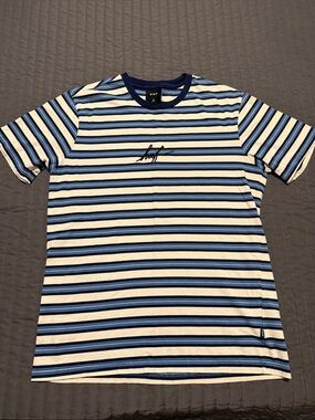 HUF Blue & White Horizontal Stripe Short Sleeve Tee